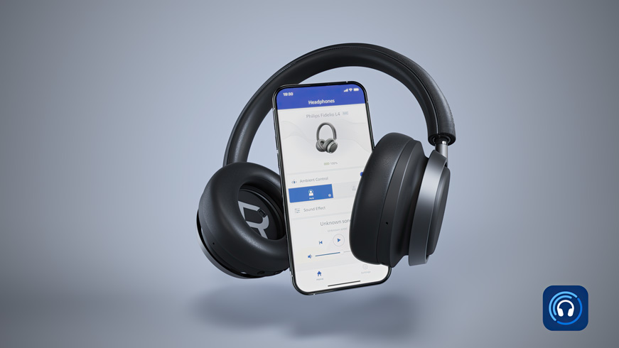 Sl&uacute;chadl&aacute; L4 fidelio pripojen&eacute; k aplik&aacute;cii pre sl&uacute;chadl&aacute; Philips Headphones