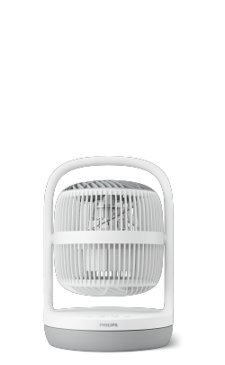N&iacute;zky stolov&yacute; ventil&aacute;tor Philips s&eacute;rie 3000 s bielym vonkaj&scaron;&iacute;m povrchom a sivou z&aacute;kladňou.