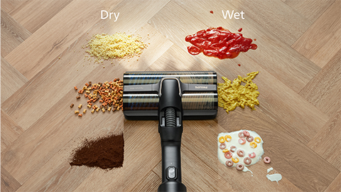 Bezdr&ocirc;tov&yacute; vys&aacute;vač a&nbsp;mop Philips AquaTrio Cordless Vacuum & Wash s&eacute;rie 9000​ odstr&aacute;ni mokr&eacute; aj such&eacute; nečistoty